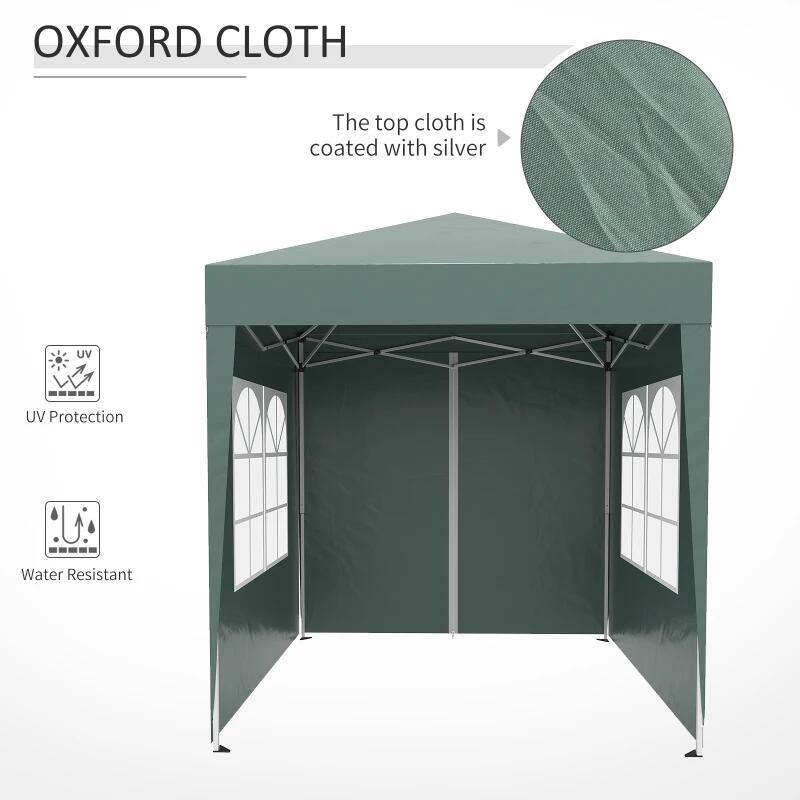 Pavilion pentru camping, cadru metalic, 4 pereti, pliabil, verde, 2x2x2.4 m