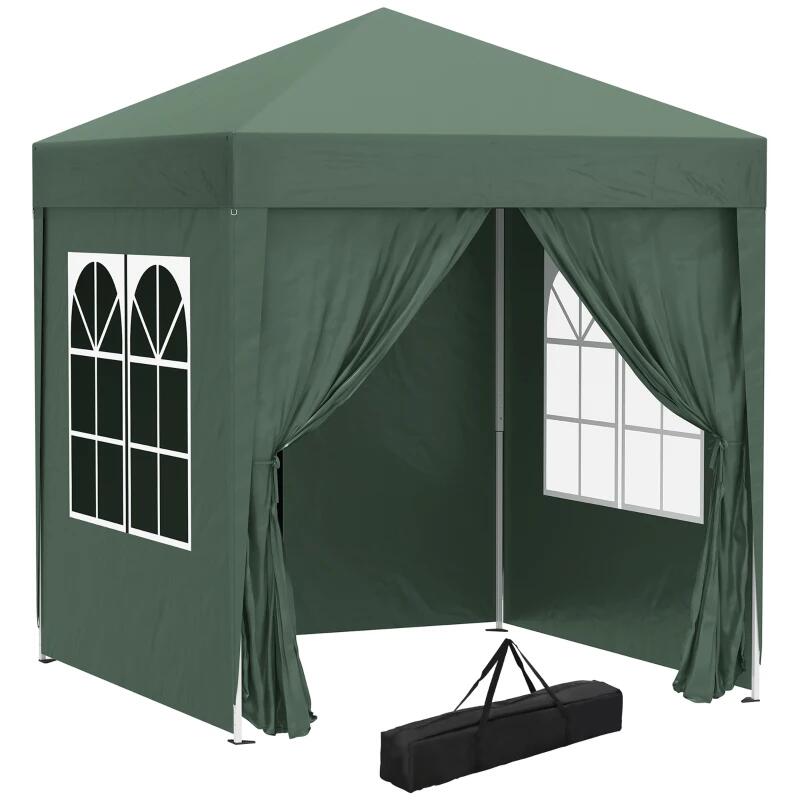 Pavilion pentru camping, cadru metalic, 4 pereti, pliabil, verde, 2x2x2.4 m