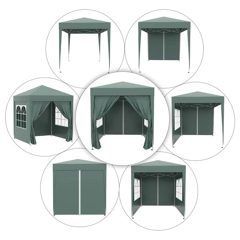 Pavilion pentru camping, cadru metalic, 4 pereti, pliabil, verde, 2x2x2.4 m