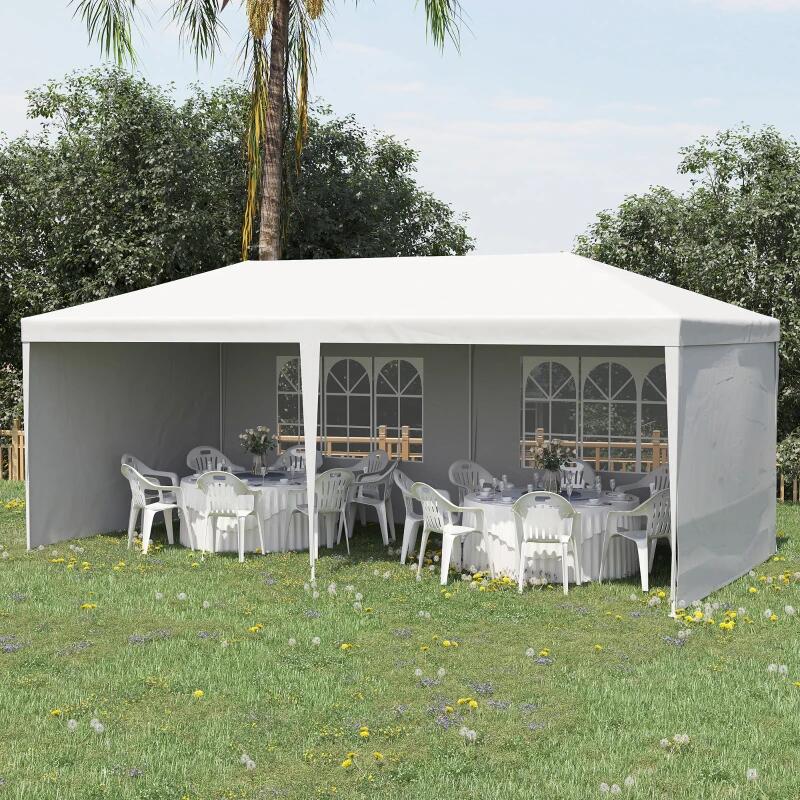 Pavilion pentru gradina/comercial, cadru metalic, 4 pereti, pliabil, alb, 5.85x2.95x2.55 m