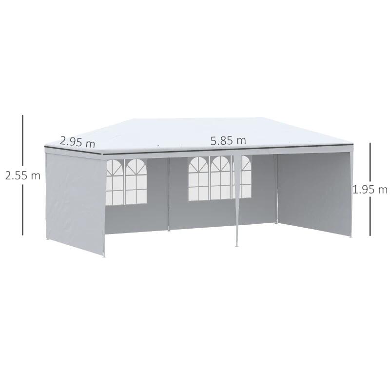 Pavilion pentru gradina/comercial, cadru metalic, 4 pereti, pliabil, alb, 5.85x2.95x2.55 m