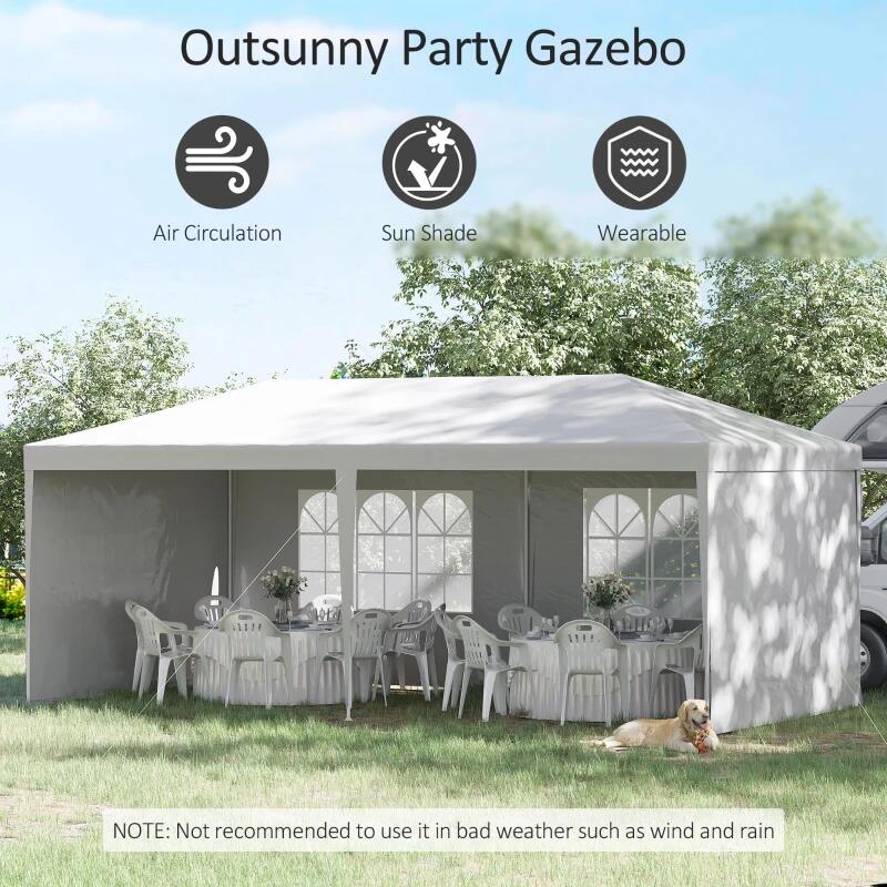 Pavilion pentru gradina/comercial, cadru metalic, 4 pereti, pliabil, alb, 5.85x2.95x2.55 m