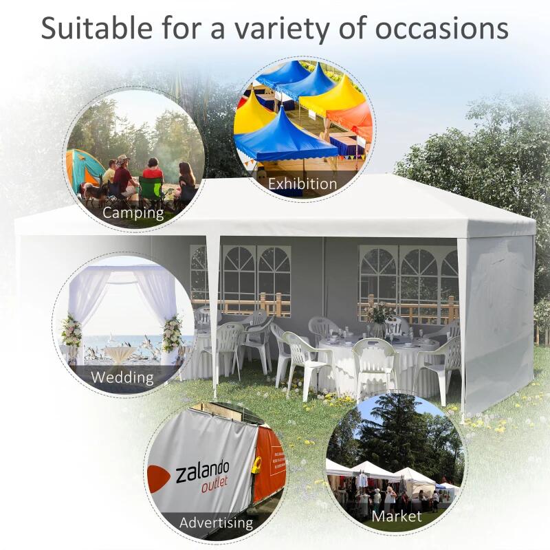 Pavilion pentru gradina/comercial, cadru metalic, 4 pereti, pliabil, alb, 5.85x2.95x2.55 m