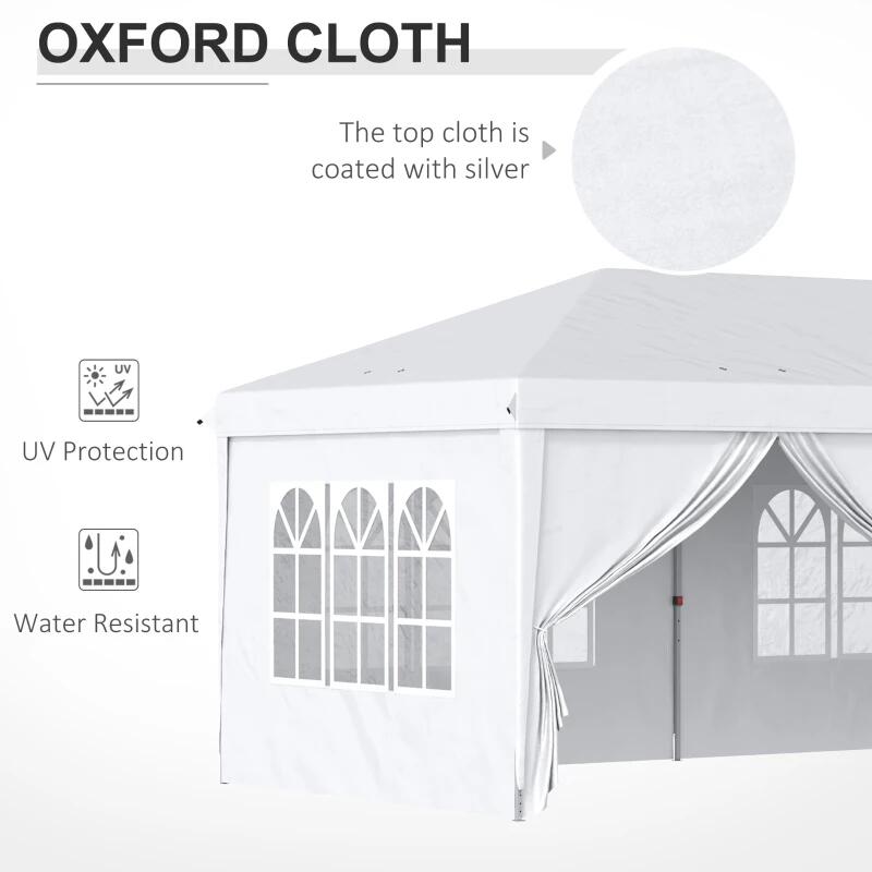 Pavilion pentru gradina/comercial, cadru metalic, material Oxford, 6 pereti, pliabil, alb, 5.85x2.95x2.70 m