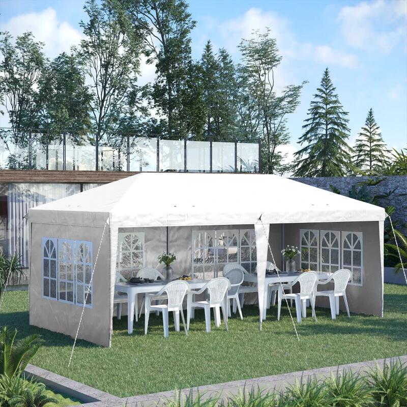 Pavilion pentru gradina/comercial, cadru metalic, material Oxford, 4 pereti, pliabil, alb, 5.85x2.95x2.70 m