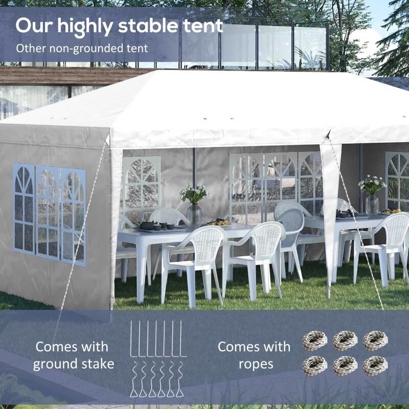 Pavilion pentru gradina/comercial, cadru metalic, material Oxford, 4 pereti, pliabil, alb, 5.85x2.95x2.70 m