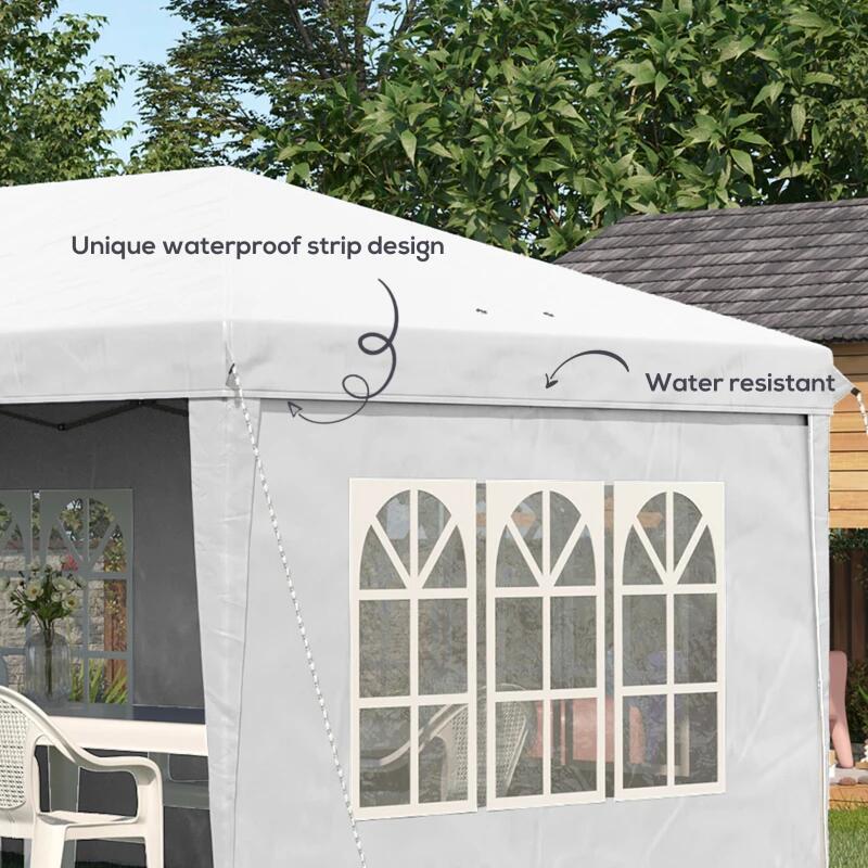 Pavilion pentru gradina/comercial, cadru metalic, material Oxford, 4 pereti, pliabil, alb, 5.85x2.95x2.70 m
