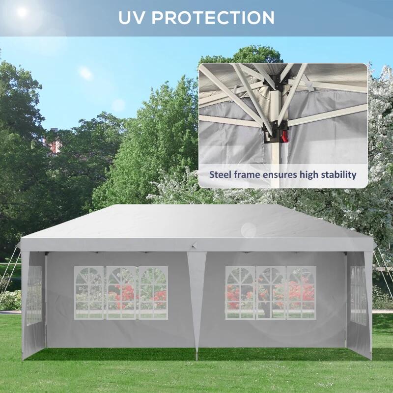 Pavilion pentru gradina/comercial, cadru metalic, material Oxford, 4 pereti, pliabil, alb, 5.85x2.95x2.70 m