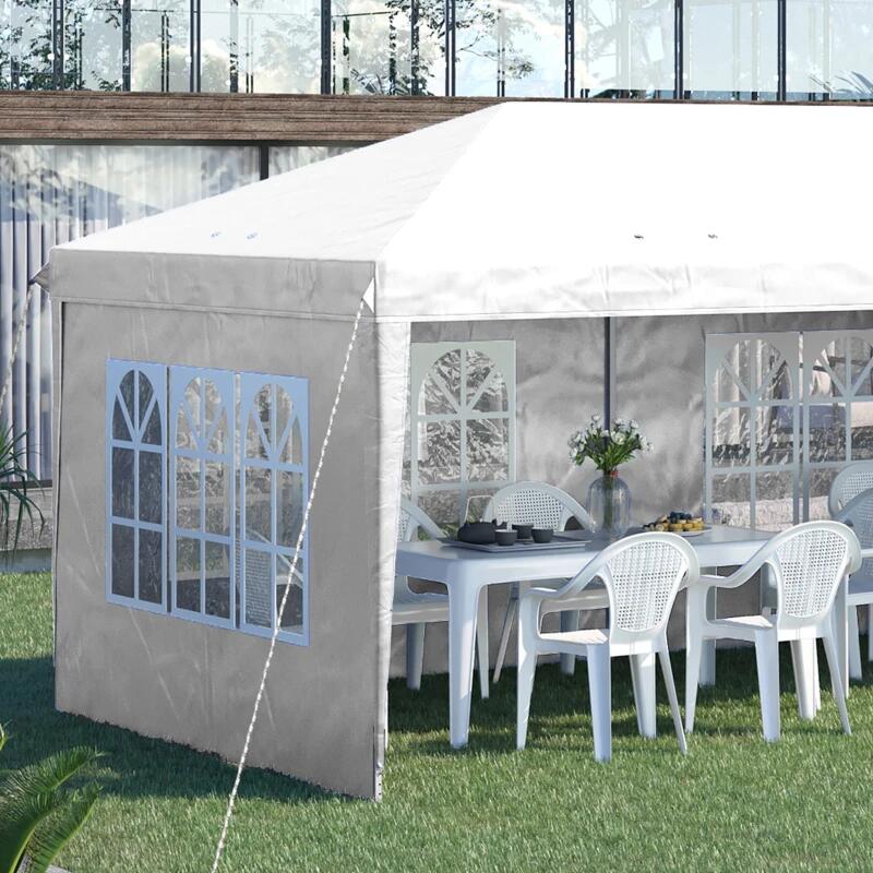 Pavilion pentru gradina/comercial, cadru metalic, material Oxford, 4 pereti, pliabil, alb, 5.85x2.95x2.70 m