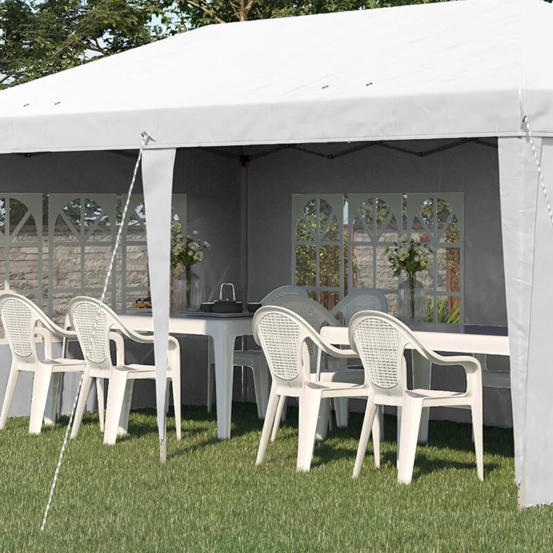 Pavilion pentru gradina/comercial, cadru metalic, material Oxford, 4 pereti, pliabil, alb, 5.85x2.95x2.70 m