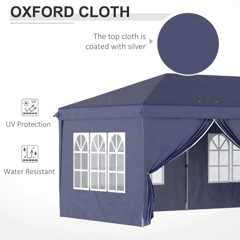 Pavilion pentru gradina/comercial, cadru metalic material Oxford, 6 pereti, cu geanta, albastru, 5.85x2.95x2.70 m