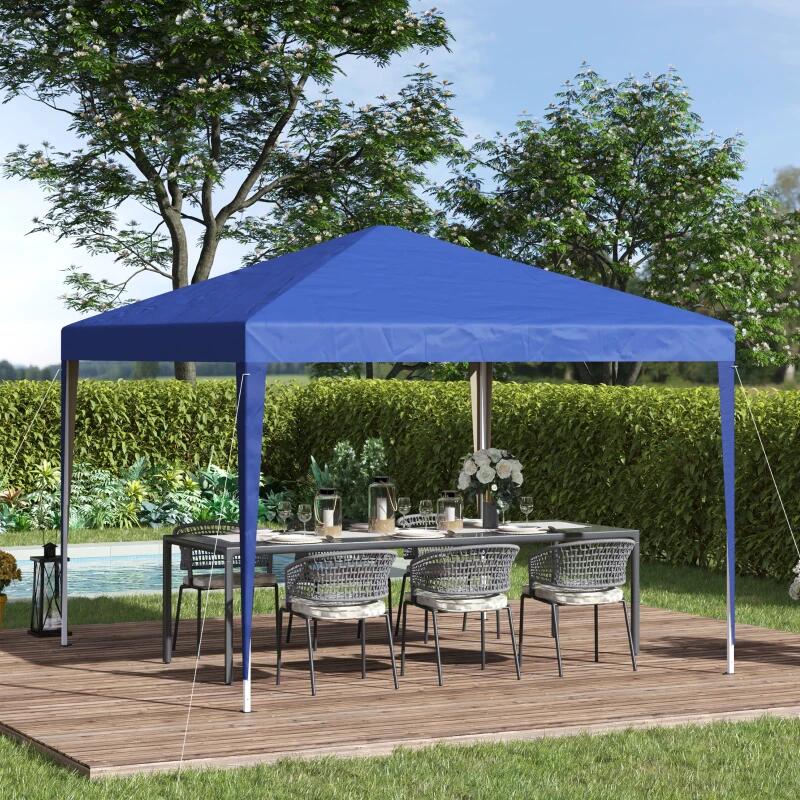 Pavilion pentru gradina/comercial, cadru metalic, material Oxford, pliabil, cu geanta si accesorii montare, albastru, 2.95x2.95x2.55 m