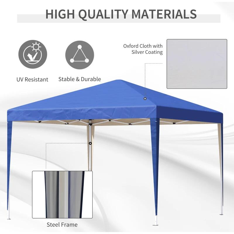 Pavilion pentru gradina/comercial, cadru metalic, material Oxford, pliabil, cu geanta si accesorii montare, albastru, 2.95x2.95x2.55 m
