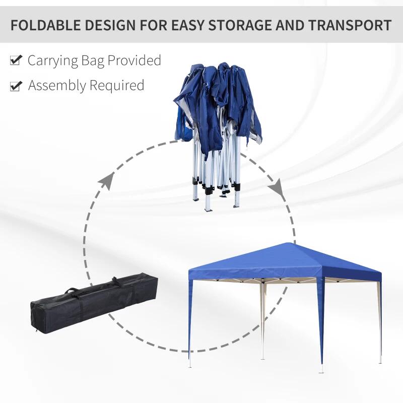 Pavilion pentru gradina/comercial, cadru metalic, material Oxford, pliabil, cu geanta si accesorii montare, albastru, 2.95x2.95x2.55 m