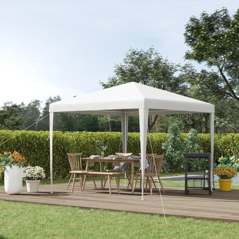 Pavilion pentru gradina/terasa, cadru metalic, pliabil, inaltime reglabila, alb, 2.7x2.7x2-2.54 m
