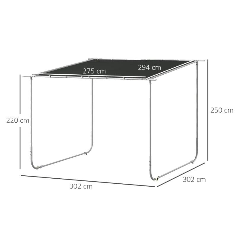 Pavilion pentru gradina/terasa, cu roti, cadru metalic, pliabil, negru, 3.02x3.02x2.5 m