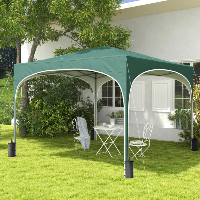 Pavilion pentru gradina/terasa, cadru metalic, material Oxford, cu tarusi, corzi ancorare, geanta, reglabil, verde, 2.95x2.95x2.55 m