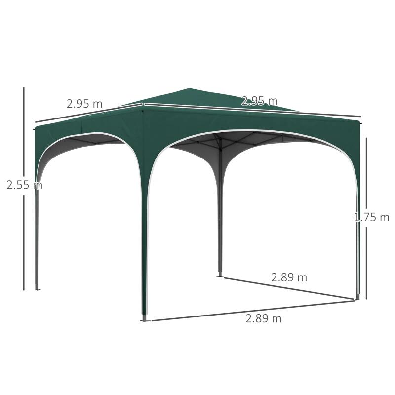 Pavilion pentru gradina/terasa, cadru metalic, material Oxford, cu tarusi, corzi ancorare, geanta, reglabil, verde, 2.95x2.95x2.55 m