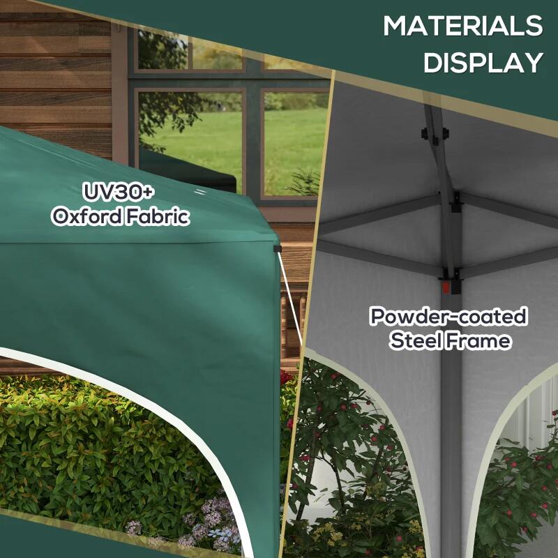 Pavilion pentru gradina/terasa, cadru metalic, material Oxford, cu tarusi, corzi ancorare, geanta, reglabil, verde, 2.95x2.95x2.55 m