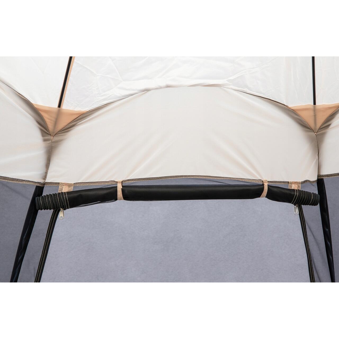 Pavilion tip cort pentru gradina, cadru otel, plasa poliester, bej si gri, 3.60x3.60x2.35 m, Jumi