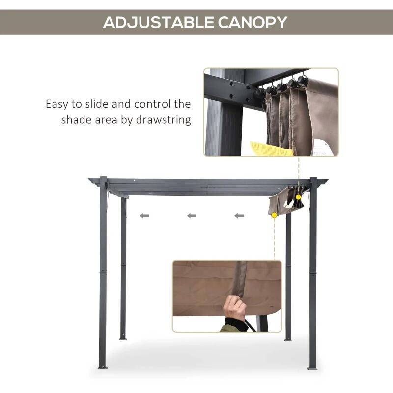 Pergola pentru gradina/terasa, retractabila, cadru aluminiu, gri si maro, 3x3x2.23 m
