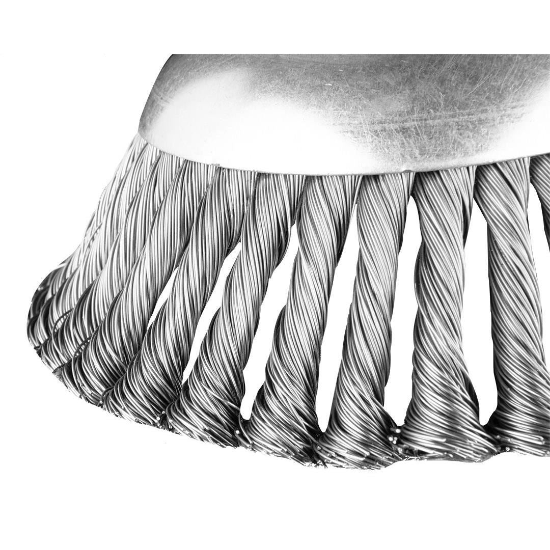 Drótkefe, csésze alakú, szálas, bozótvágóhoz/szegélynyíróhoz, acél, 150x25,4 mm, grafit
