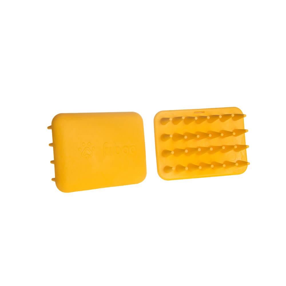 Perie soft pentru masaj si indepartarea parului de caine si pisica, plastic, galben, 90x64x38 mm