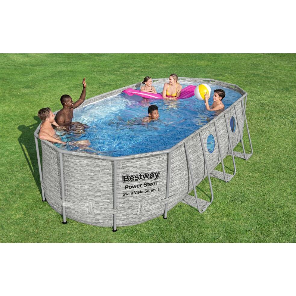Piscina structura metalica, ovala, cu filtru, pompa, scara, dozator, gri, 549x274x122 cm, Bestway Power Steel