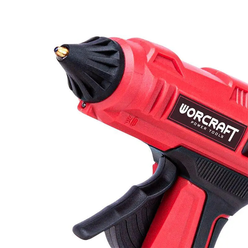 Pistol de lipit Worcraft cu baton silicon de 11 mm, alimentat de un acumulator Li-ion de 20 V (acumulatorul nu este inclus), ideal pentru proiecte de bricolaj și reparații.
