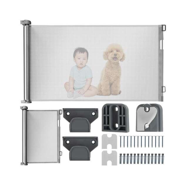 Poarta, plasa, de siguranta, protectie copii, retractabila, gri, 13x160x85 cm, Ruhhy
