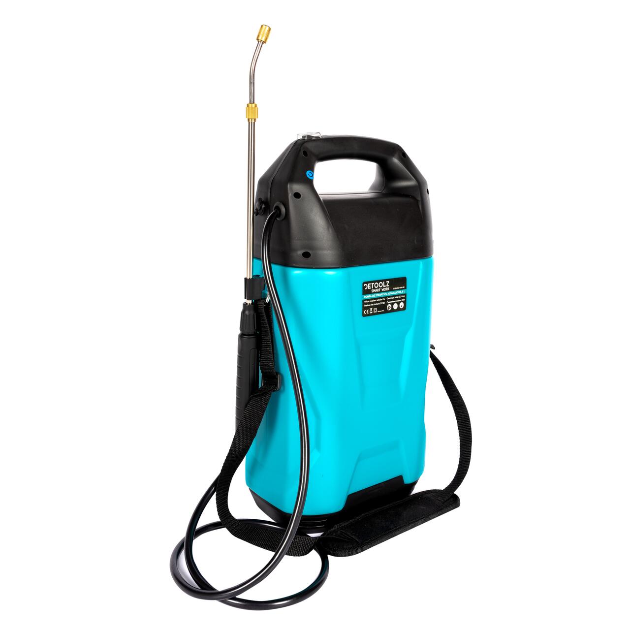 Kerti permetező, permetezőpumpa, Vermorel, Detoolz, elektromos, hátulra, 2 Ah-s akkumulátorral, 8 L
