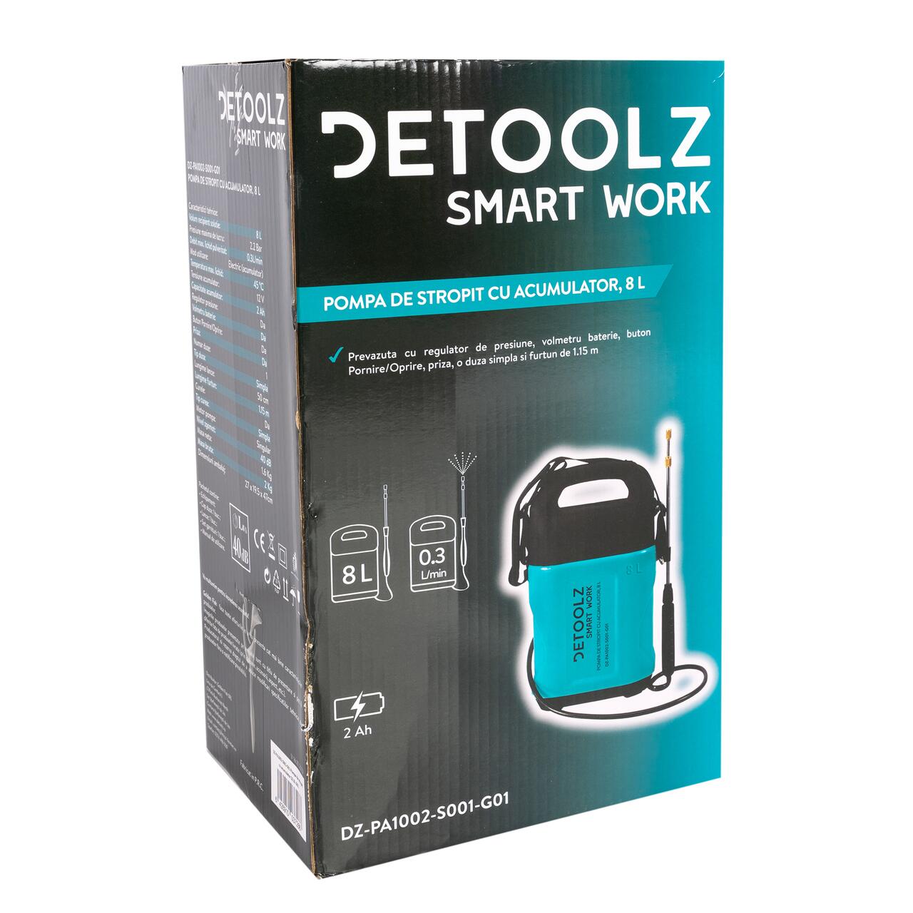 Kerti permetező, permetezőpumpa, Vermorel, Detoolz, elektromos, hátulra, 2 Ah-s akkumulátorral, 8 L