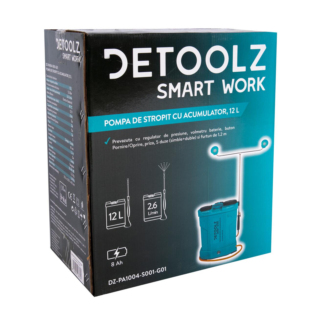 Kerti permetező, permetezőpumpa, Vermorel, Detoolz, elektromos, hátulra, 8 Ah-s akkumulátorral, tartozékokkal, 12 L