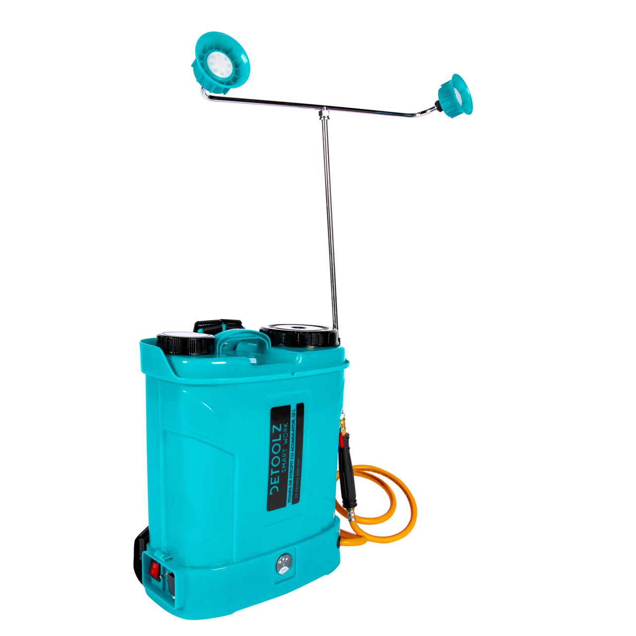 Kerti permetező, permetezőpumpa, Vermorel, Detoolz, elektromos, hátulra, 8 Ah-s akkumulátorral, tartozékokkal, 12 L