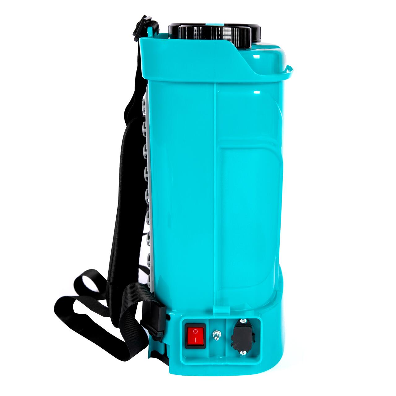 Kerti permetező, permetezőpumpa, Vermorel, Detoolz, elektromos, hátulra, 8 Ah-s akkumulátorral, tartozékokkal, 12 L