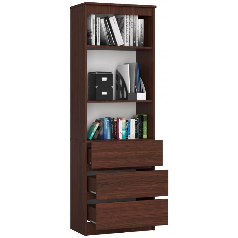 Biblioteca, placa laminata, 3 sertare, 3 rafturi, wenge, 60x35x180 cm