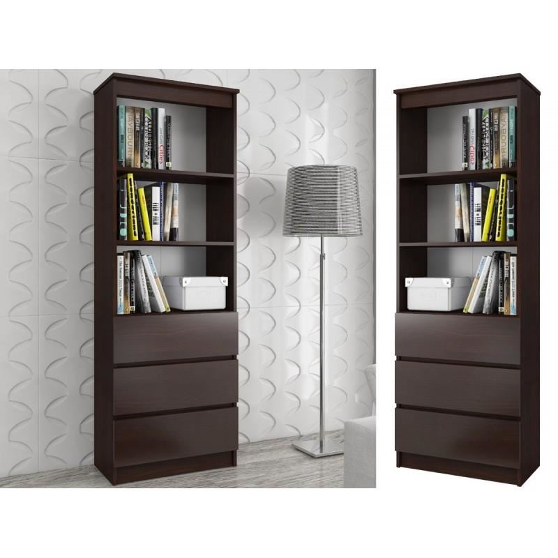 Biblioteca, placa laminata, 3 sertare, 3 rafturi, wenge, 60x35x180 cm
