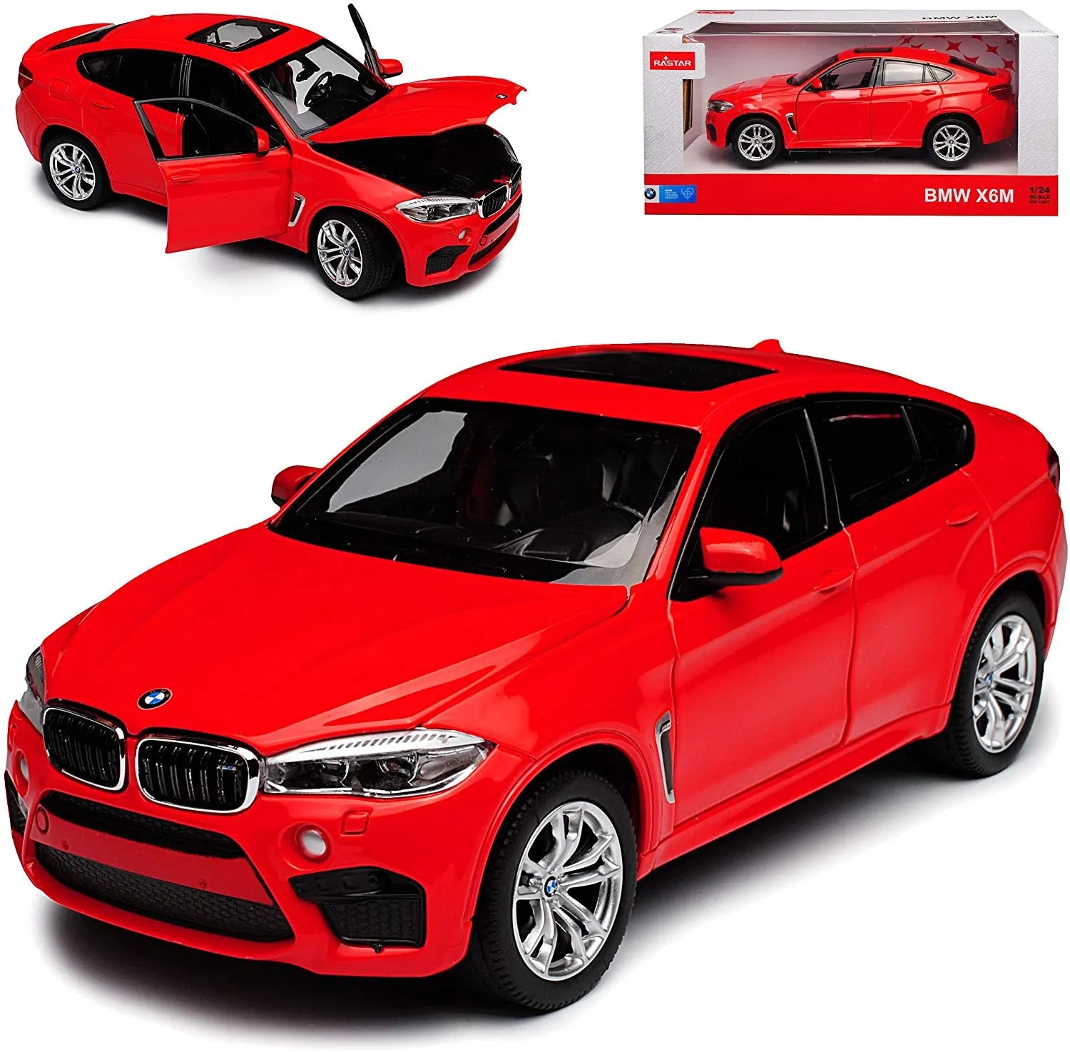 BMW X6M piros fém autó 1:24 méretarány