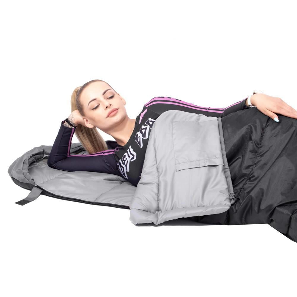 Sac de dormit, turistic, negru si gri, 220x50/80 cm, Springos