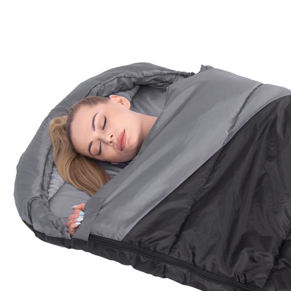 Sac de dormit, turistic, negru si gri, 220x50/80 cm, Springos