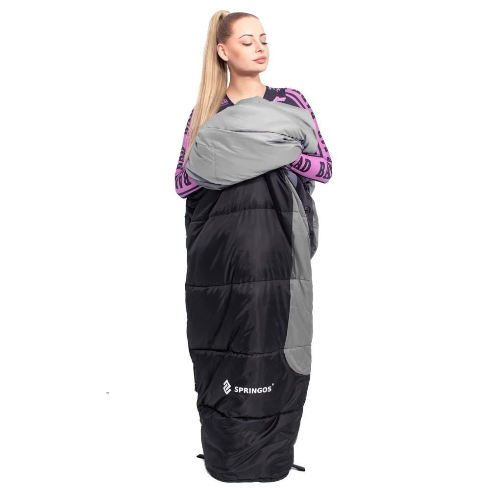 Sac de dormit, turistic, negru si gri, 220x50/80 cm, Springos