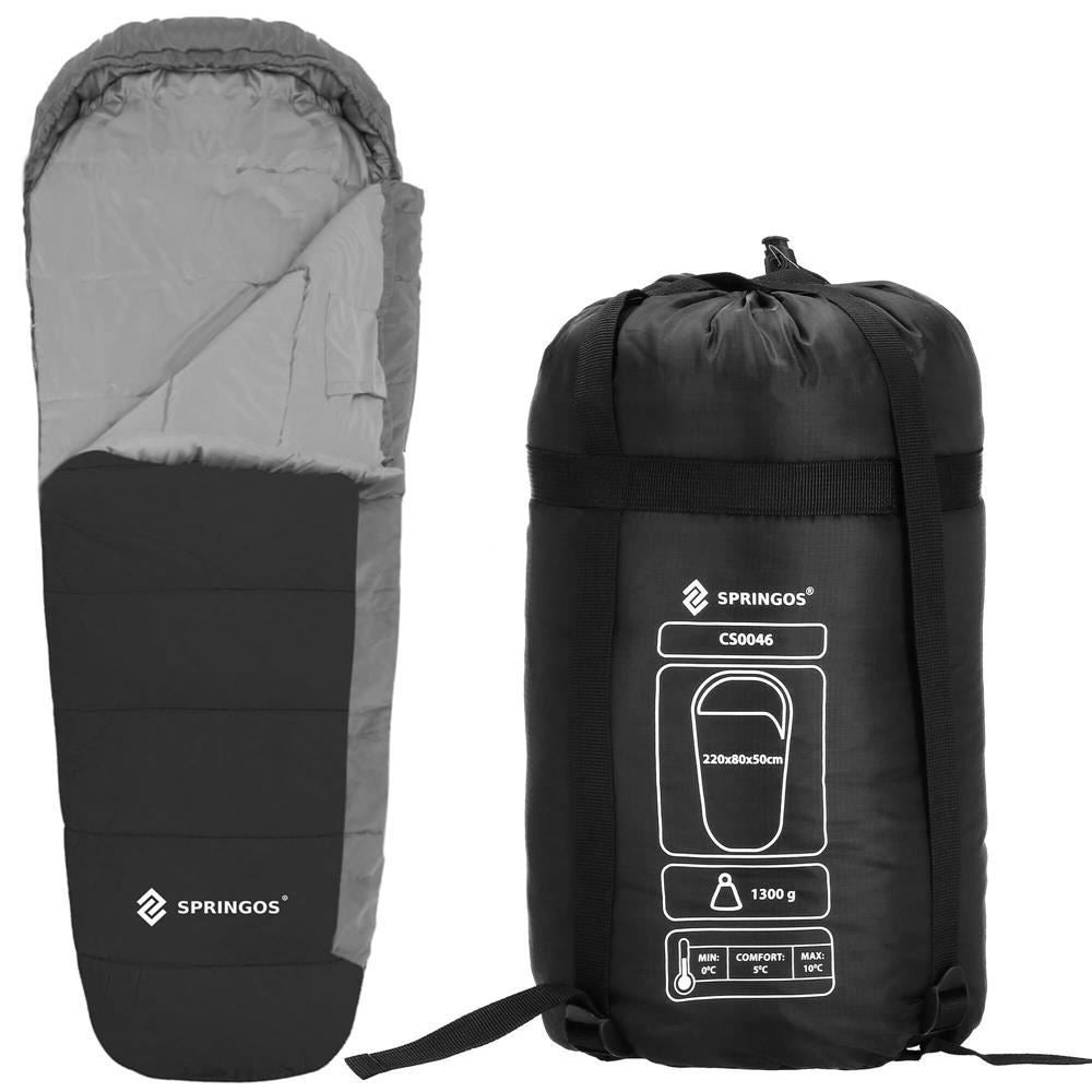 Sac de dormit, turistic, negru si gri, 220x50/80 cm, Springos