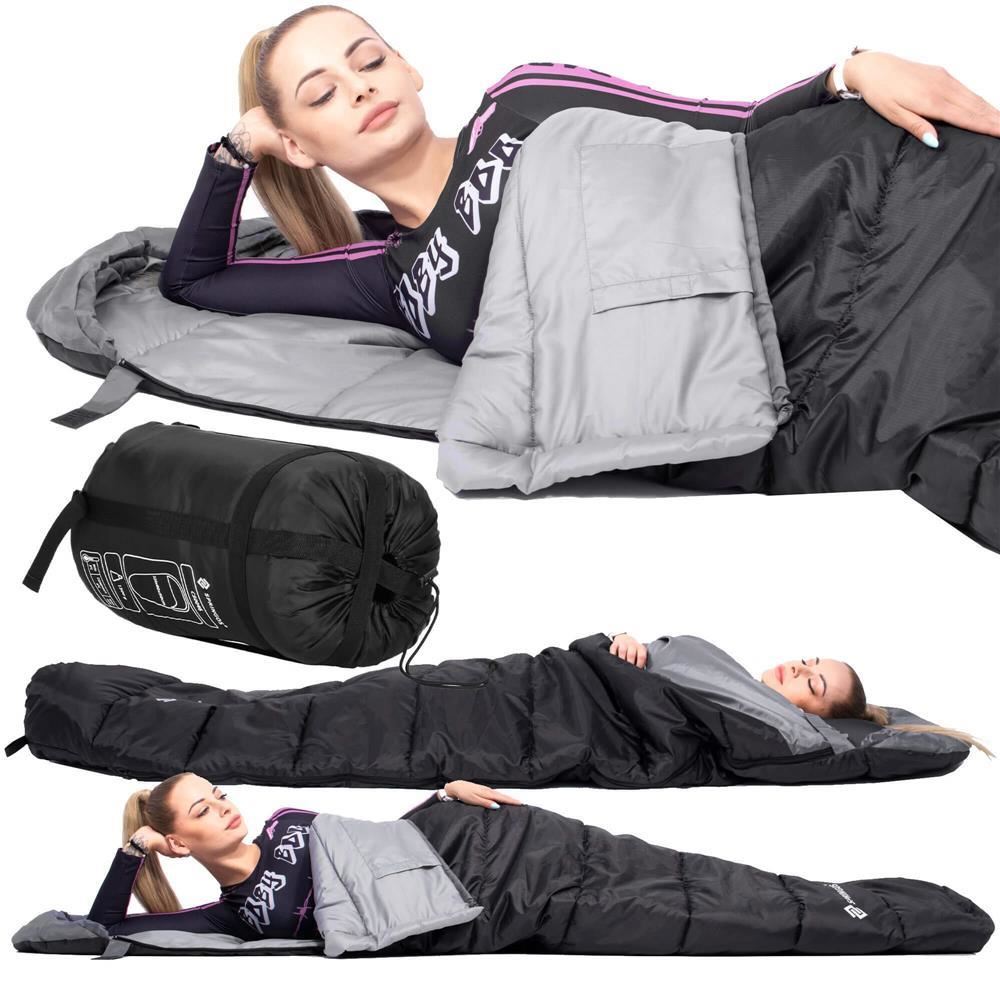 Sac de dormit, turistic, negru si gri, 220x50/80 cm, Springos