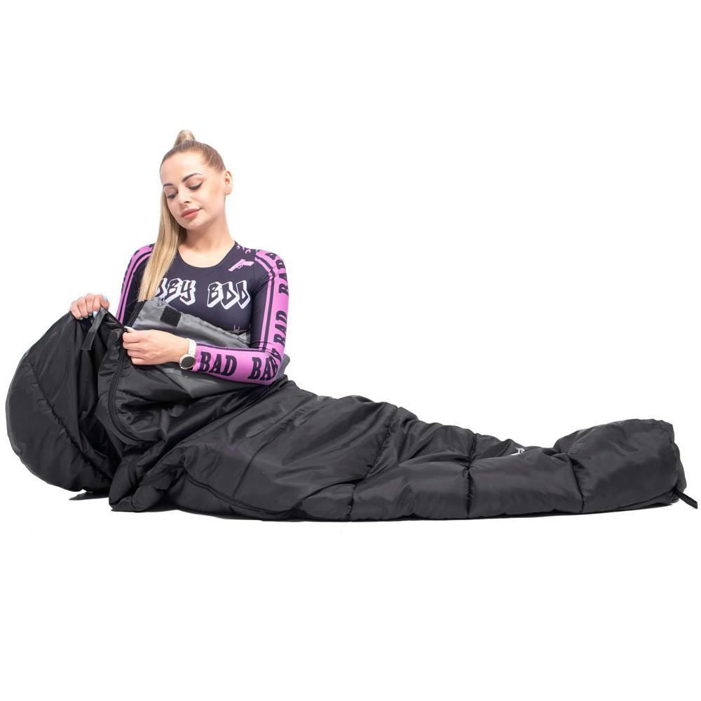Sac de dormit, turistic, negru si gri, 220x50/80 cm, Springos