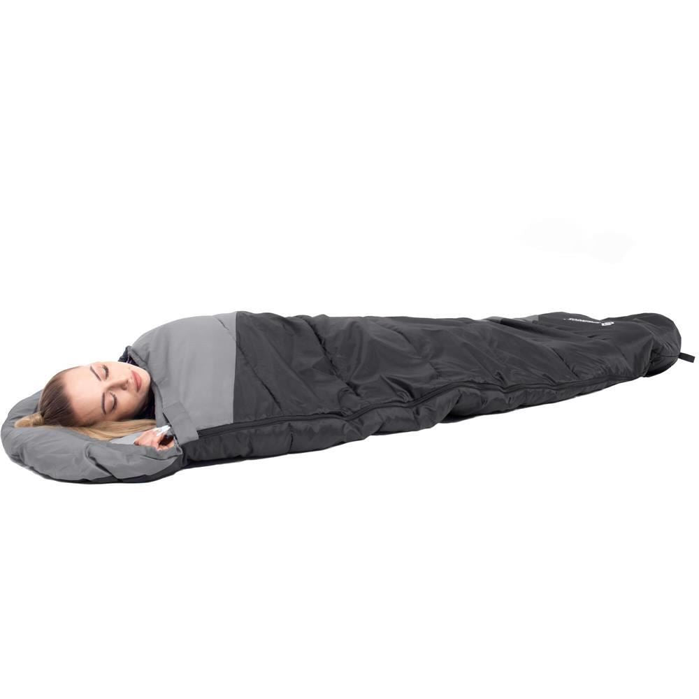 Sac de dormit, turistic, negru si gri, 220x50/80 cm, Springos