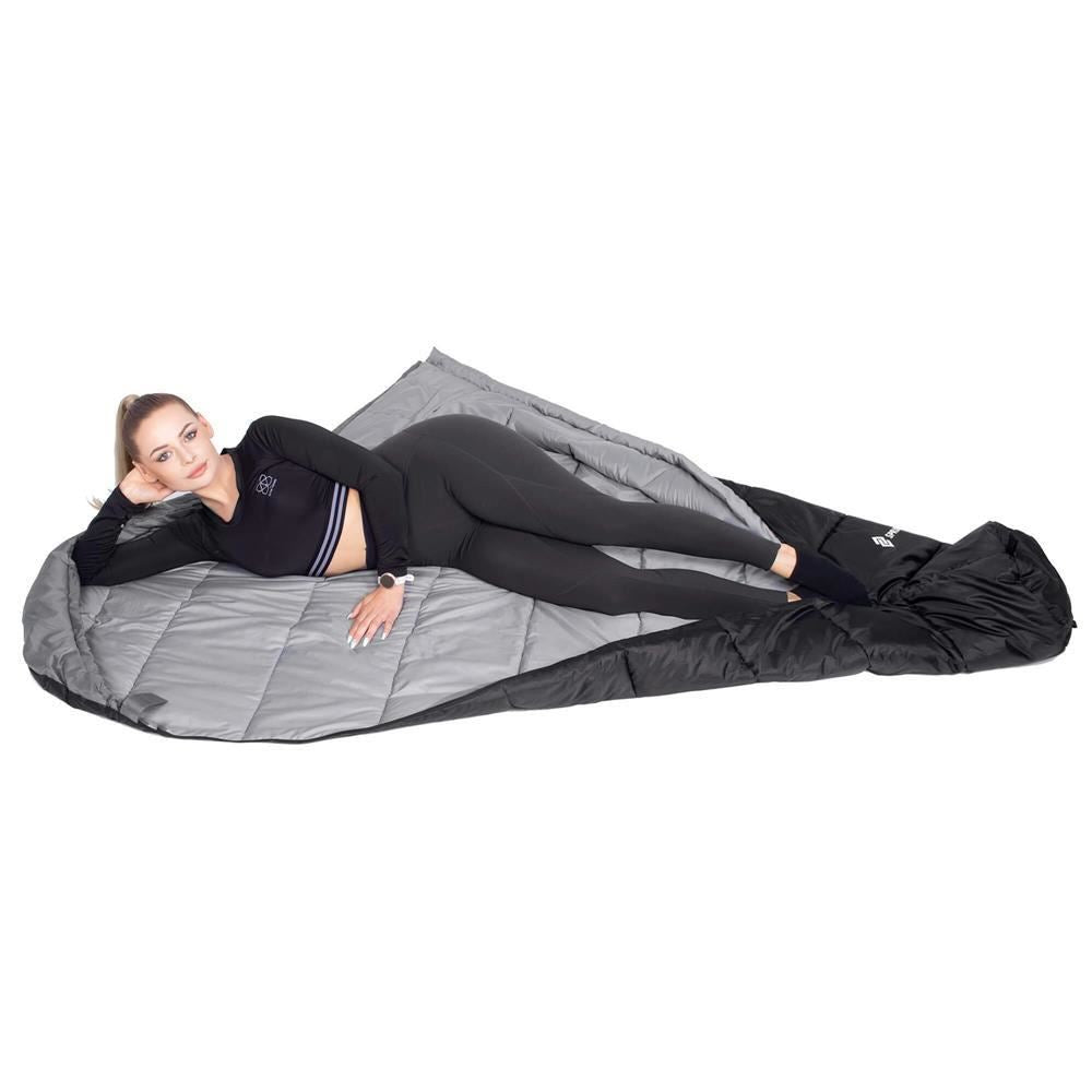 Sac de dormit, turistic, negru si gri, 220x50/80 cm, Springos
