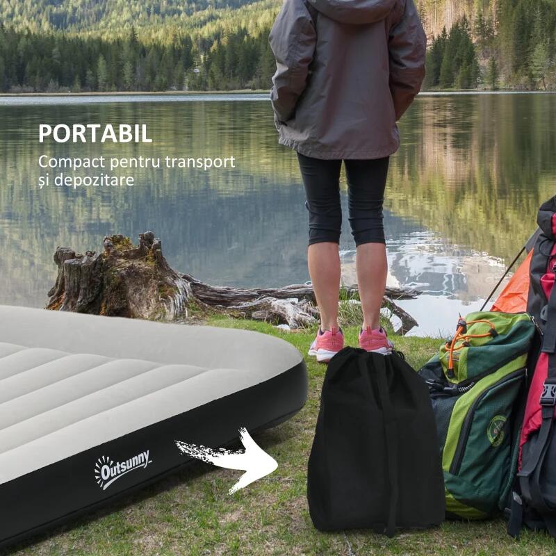 Saltea camping, 2 persoane, gonflabila, cu pompa electrica incorporata, 220-240 V, PVC, gri si negru, 203x152x30 cm