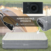 Saltea camping, gonflabila, cu pompa electrica incorporata, 220-240 V, PVC, gri si bej, 203x92x46 cm