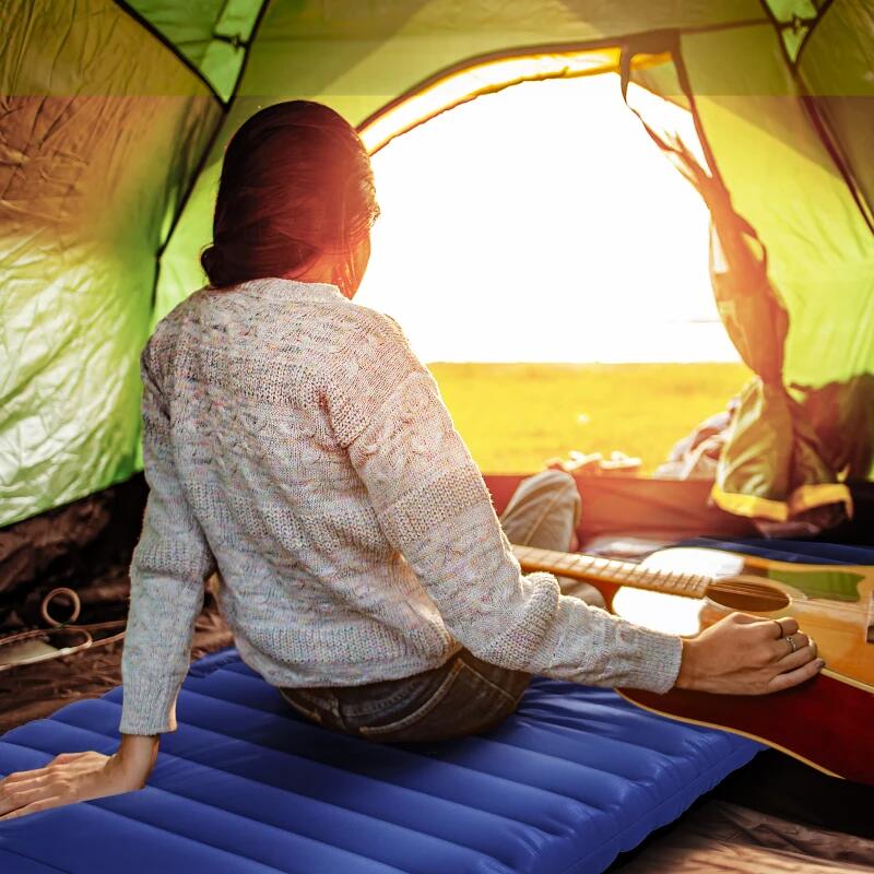 Saltea camping, gonflabila, cu pompa incorporata, impermeabila, plastic 190T, albastru, 195x70x10 cm