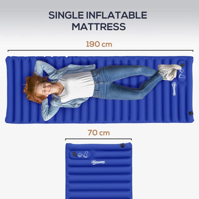 Saltea camping, gonflabila, cu pompa incorporata, impermeabila, plastic 190T, albastru, 195x70x10 cm